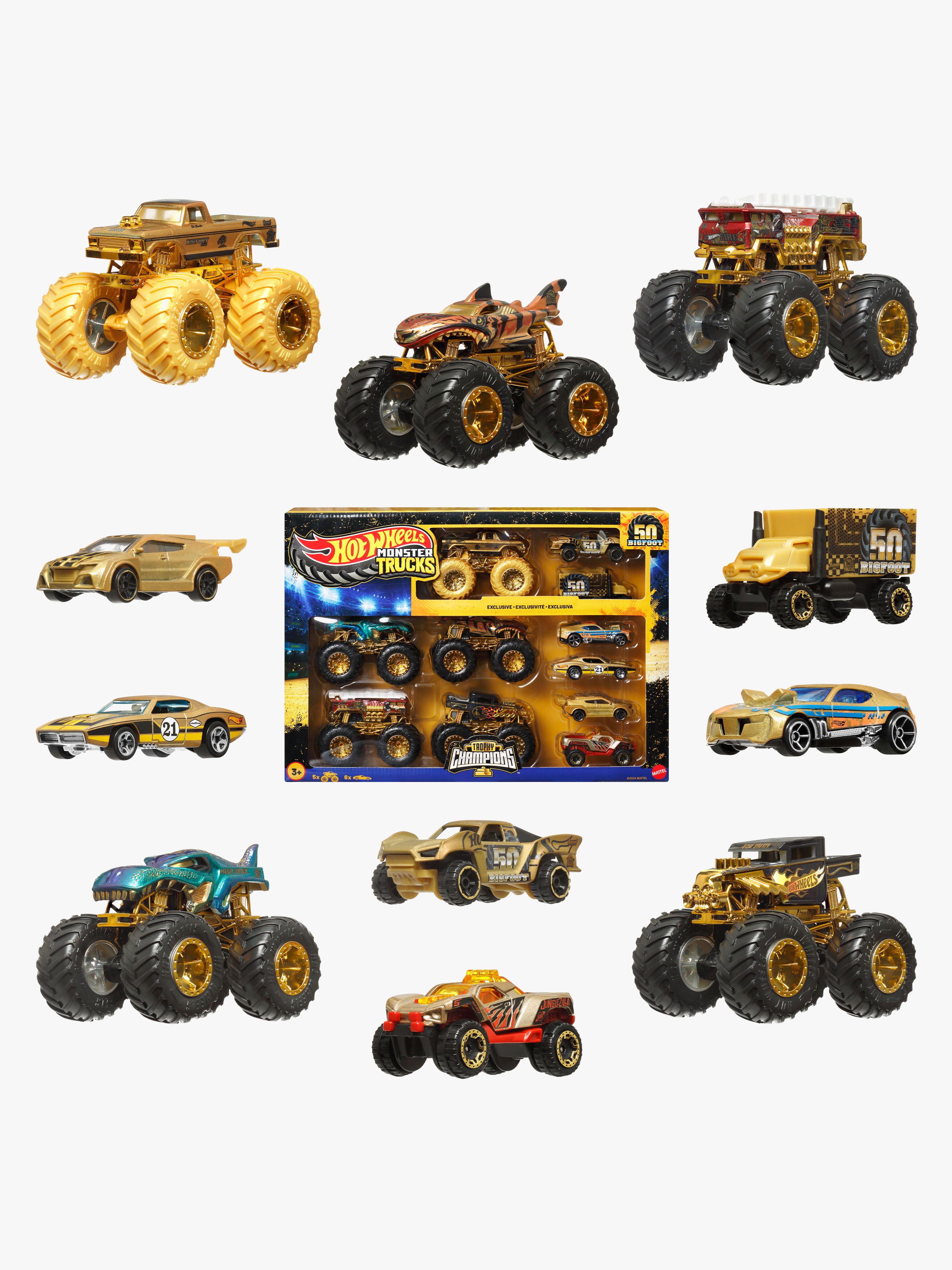 Hot Wheels Monster Trucks Bigfoot Trophy Champions Flerpak