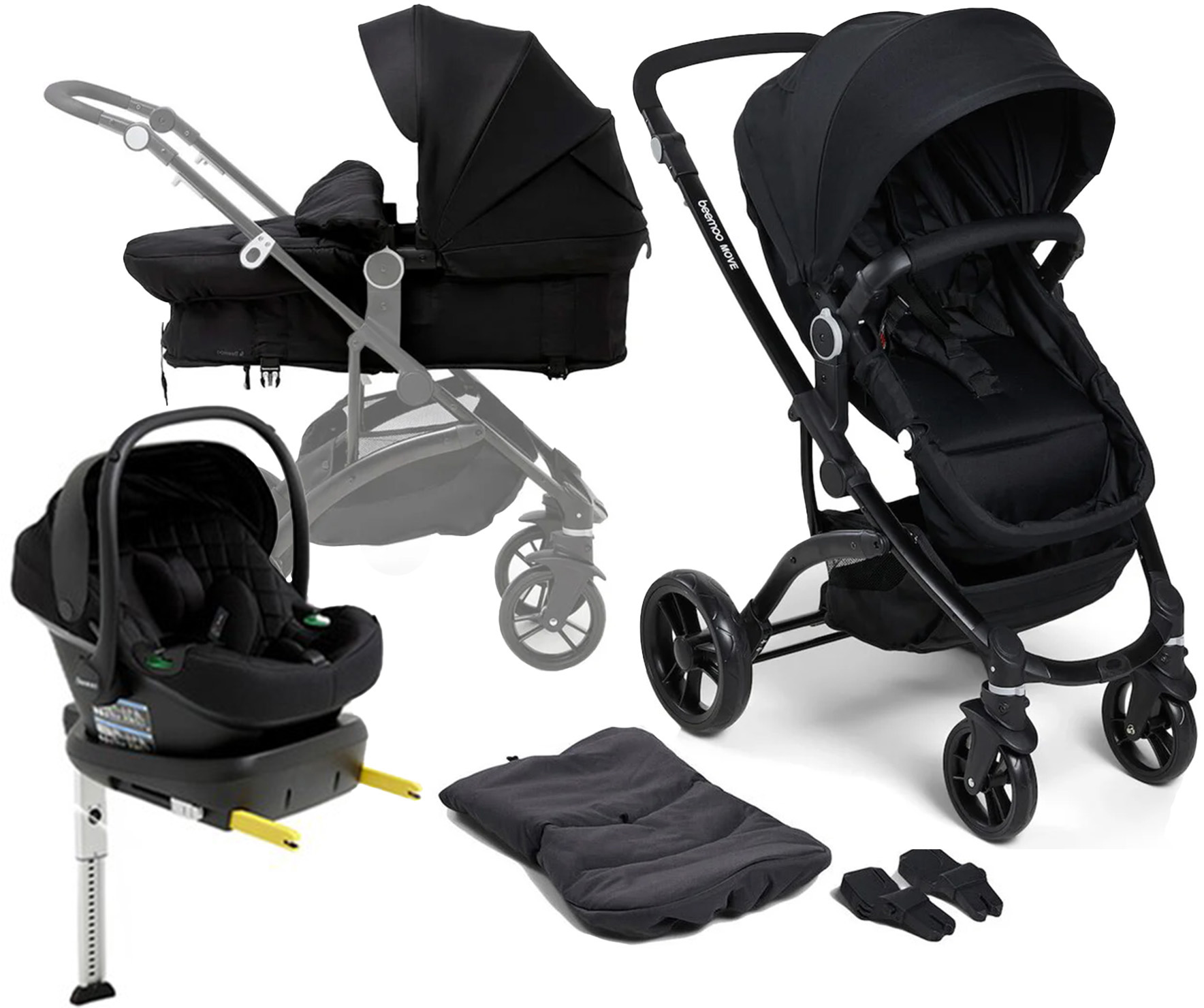 Beemoo Move 2-in-1 Kombivogn inkl. Route i-Size Autostol Baby & ISOFIX Base, Black/Black Stone