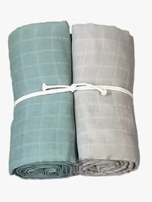 Mini Dreams Musselin Tæppe 2-pak, Grøn/Sand