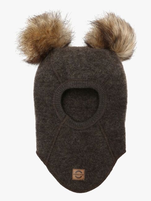 Mikk-Line Elefanthue Merinould med Pomponer, Dark Brown Melange