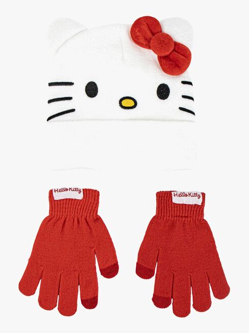 Hello Kitty Hue og Vanter, Rød/Hvid