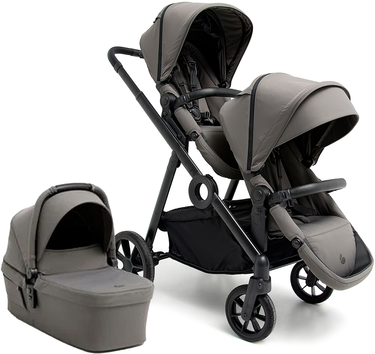Beemoo Pro Multi 2 Søskendevogn inkl. Liggedel, Mocha Grey