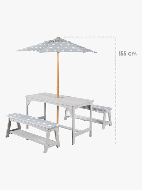 Roba Børn Picnicbord Set til 4 Deluxe med Parasol & Hynder, Grå