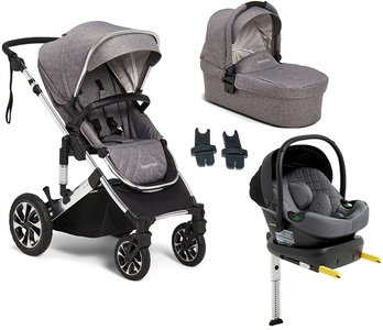 Beemoo Maxi 4 Duovogn inkl. Route i-Size Autostol Baby & ISOFIX Base, Grey Silver/Mineral Gray