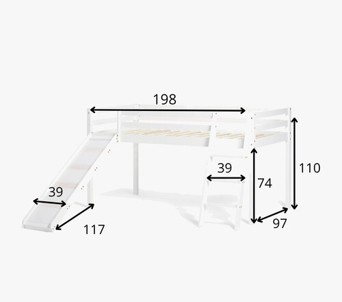 JLY TYRA Juniorseng  m. Rutsjebane 90x190, Hvid