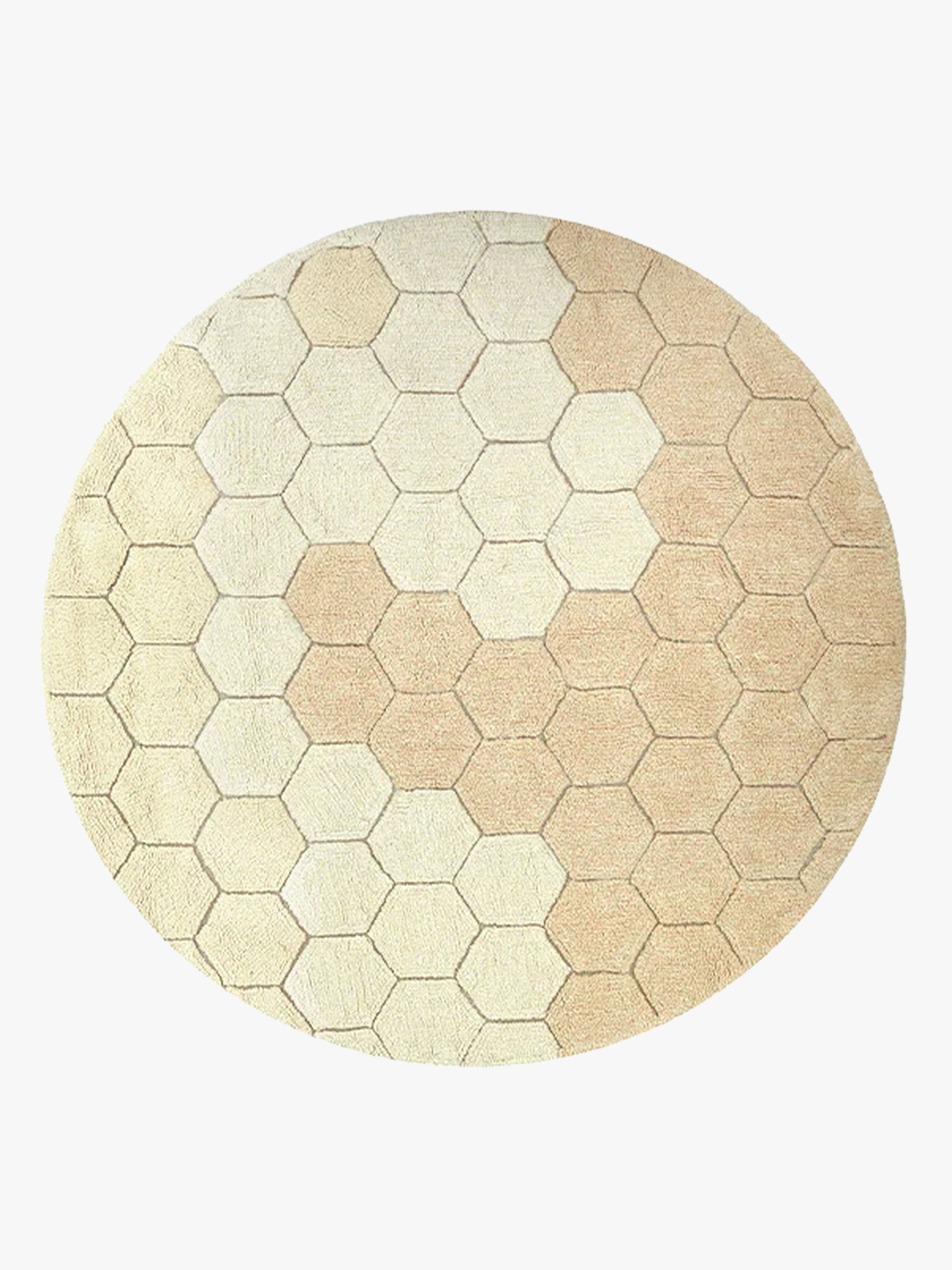 Lorena Canals Vaskbart Gulvtæppe 140 Rundt Honeycomb, Guldfarvet