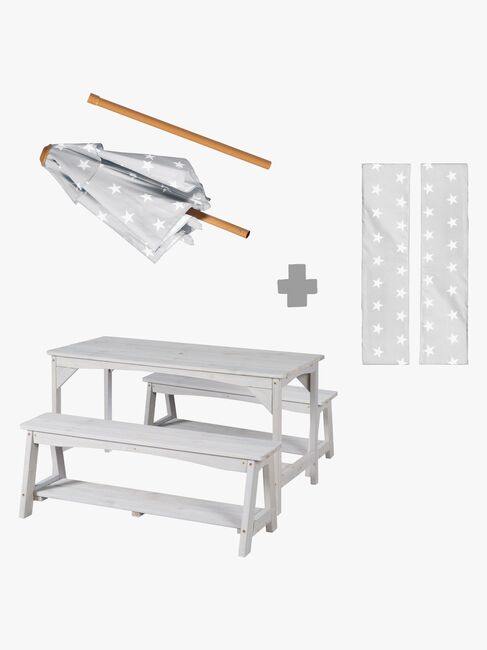 Roba Børn Picnicbord Set til 4 Deluxe med Parasol & Hynder, Grå