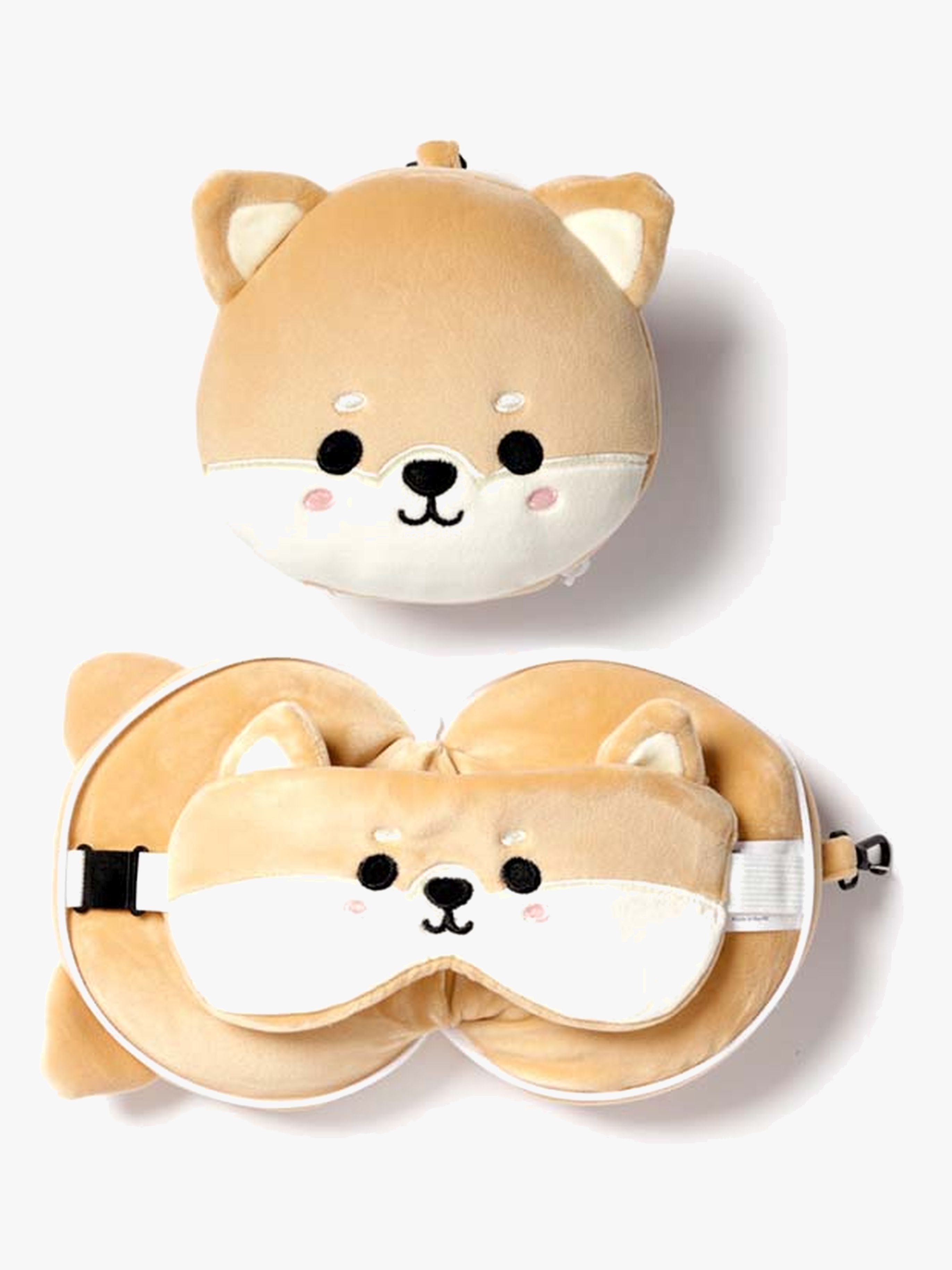 Relaxeazzz Plush Rejsepude Og Sovemaske, Shiba Inu Hund
