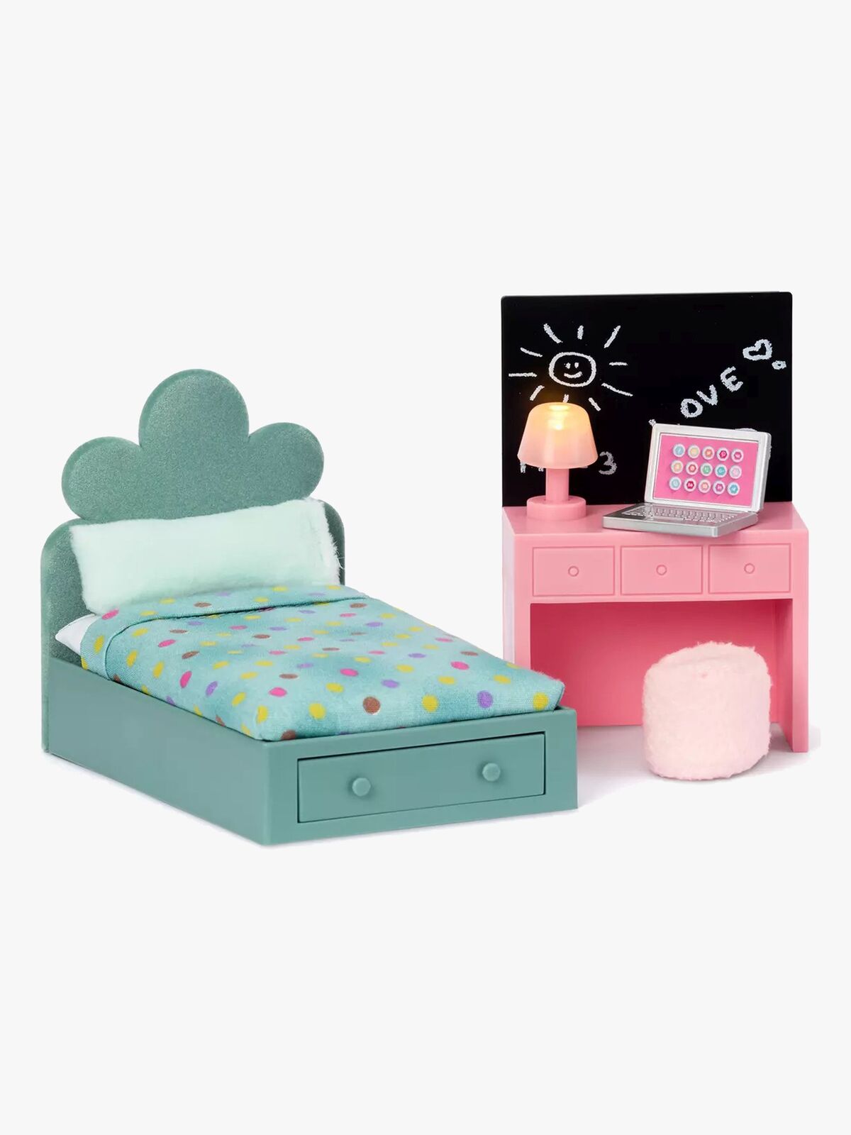 Lundby Teenage Room Set Dukkehustilbehør, Grøn/Lyserød