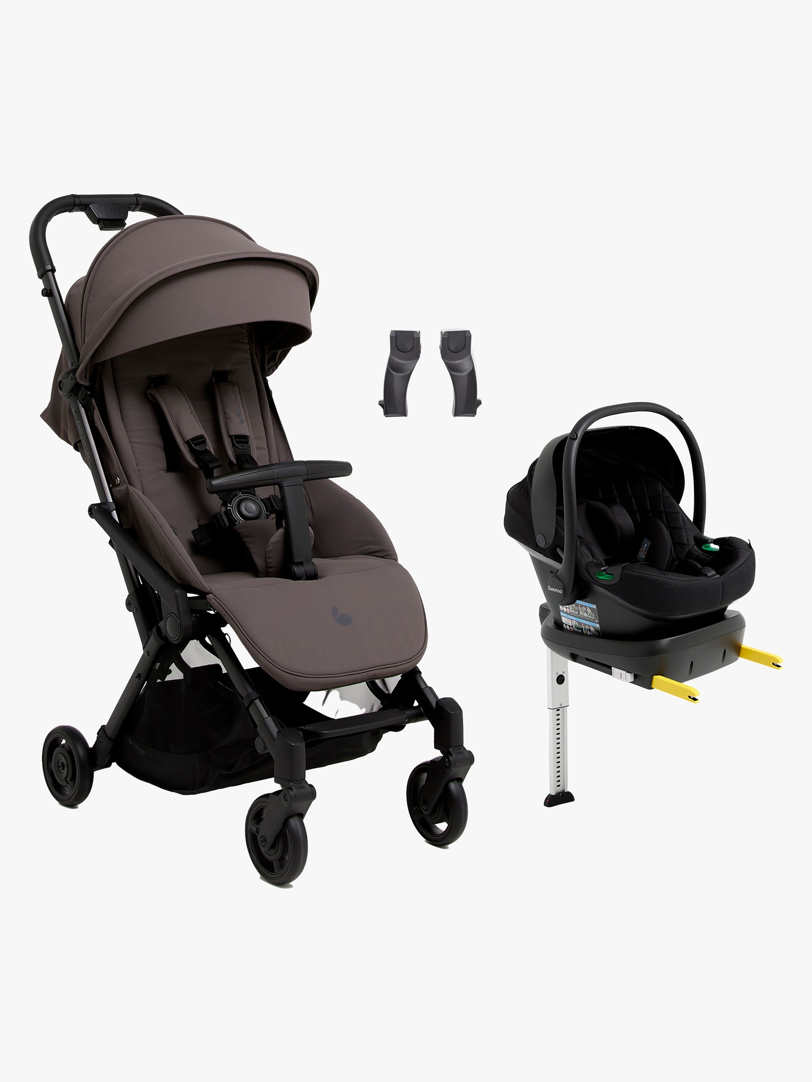 Beemoo Easy Fly Lux 4 Klapvogn Inkl. Route i-Size Autostol Baby & Base, Gull Grey/Black Stone