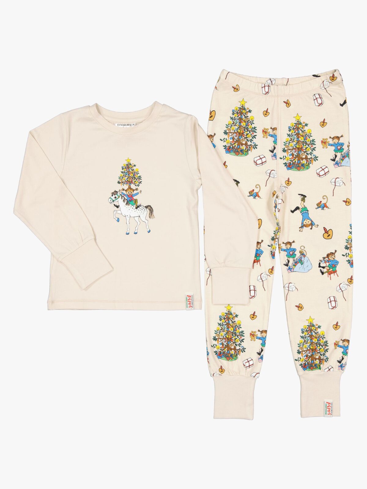 Geggamoja  Todelt Julepyjamas Pippi Langstrømpe, Beige