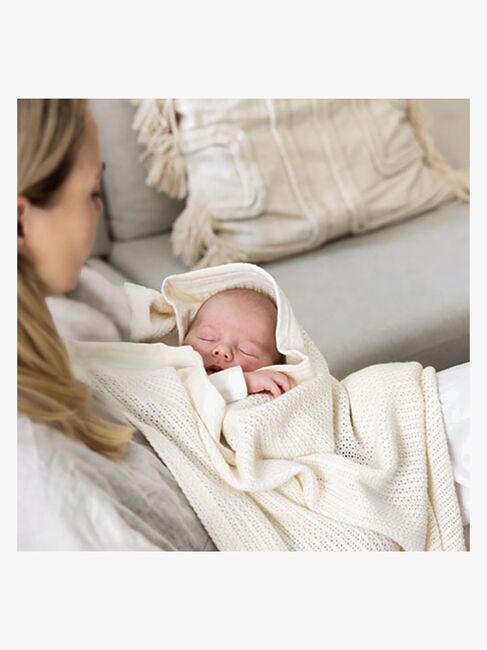 Vinter & Bloom Soft Grid Hæklet Babytæppe, Pearl White