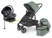 UPPAbaby CRUZ V2 Duovogn inkl. Beemoo Route i-Size Autostol Baby & ISOFIX Base, Gwen Green/Mineral Grey