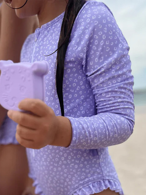 Swim Essentials  Langærmet UV-Dragt, Lilla Leopard