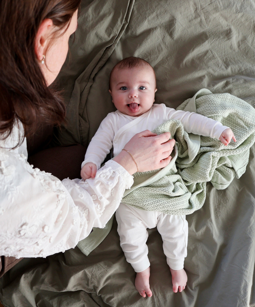 Vinter & Bloom Soft Grid EKO Hæklet Babytæppe, Tender Green