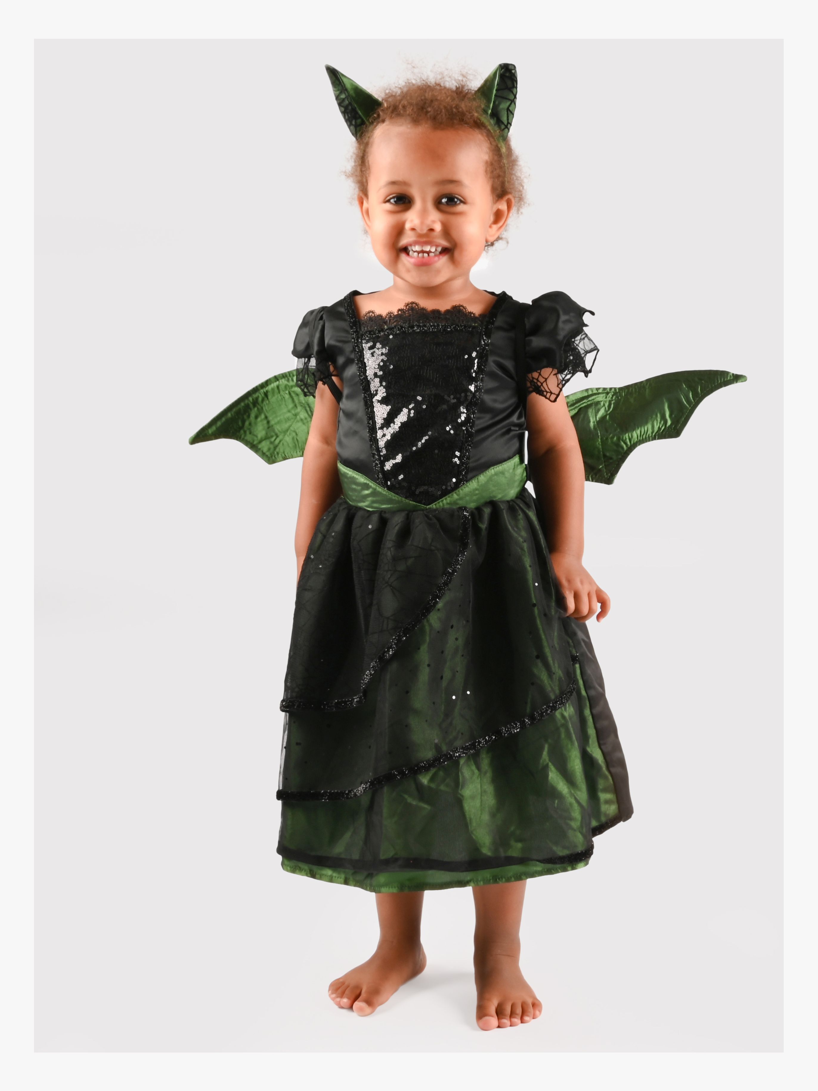 Den Goda Fen Kostume Flagermus Prinsessekjole 110-116 cm, Mørkegrøn