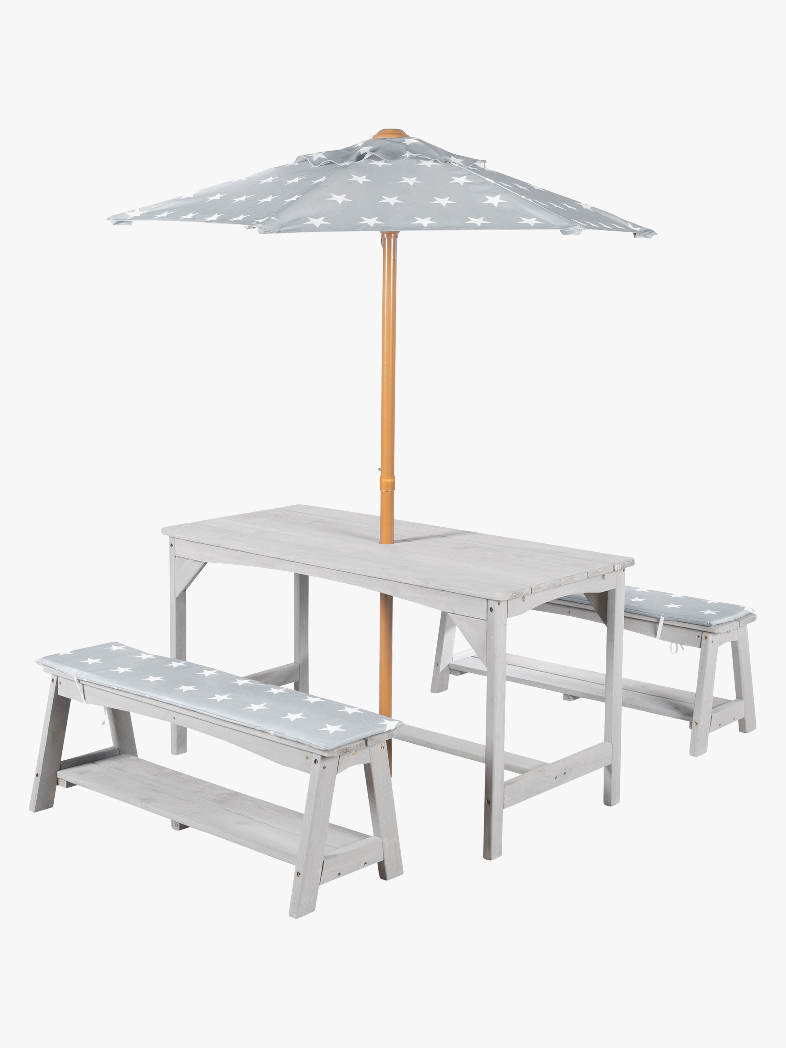 Roba Børn Picnicbord Set til 4 Deluxe med Parasol & Hynder, Grå