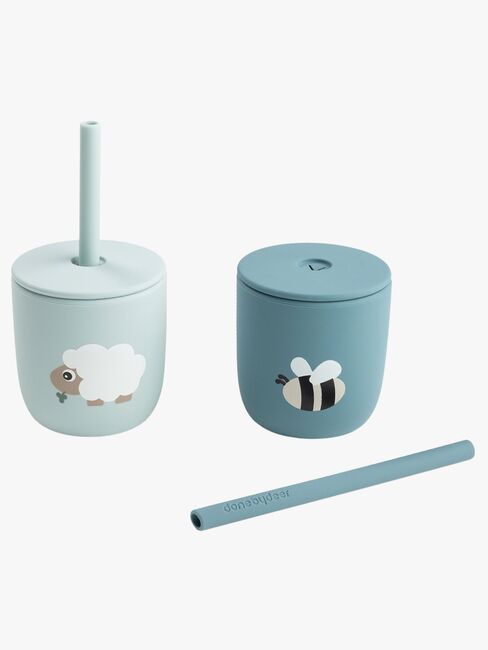 Done By Deer Tiny Farm Sugerørskop Silikone 2-pak, Blue