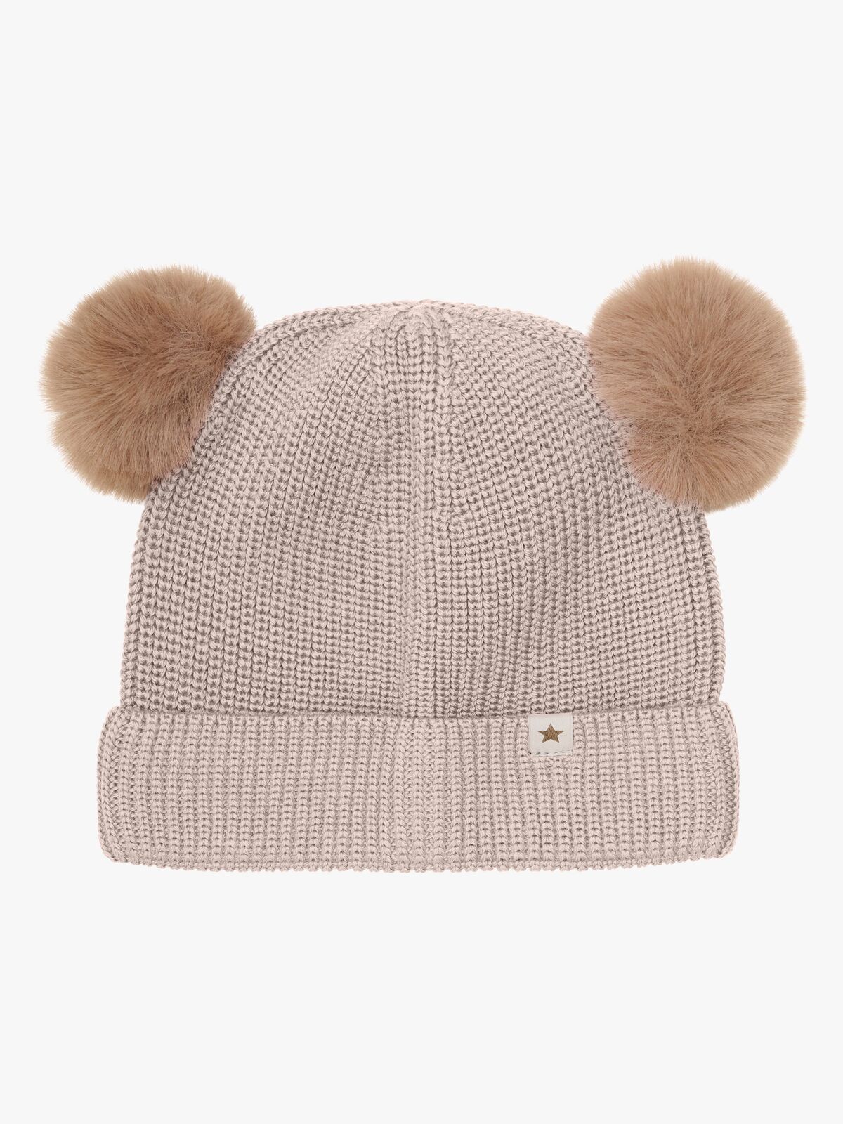 Huttelihut Hue Merinould med Pomponer, Camel Melange