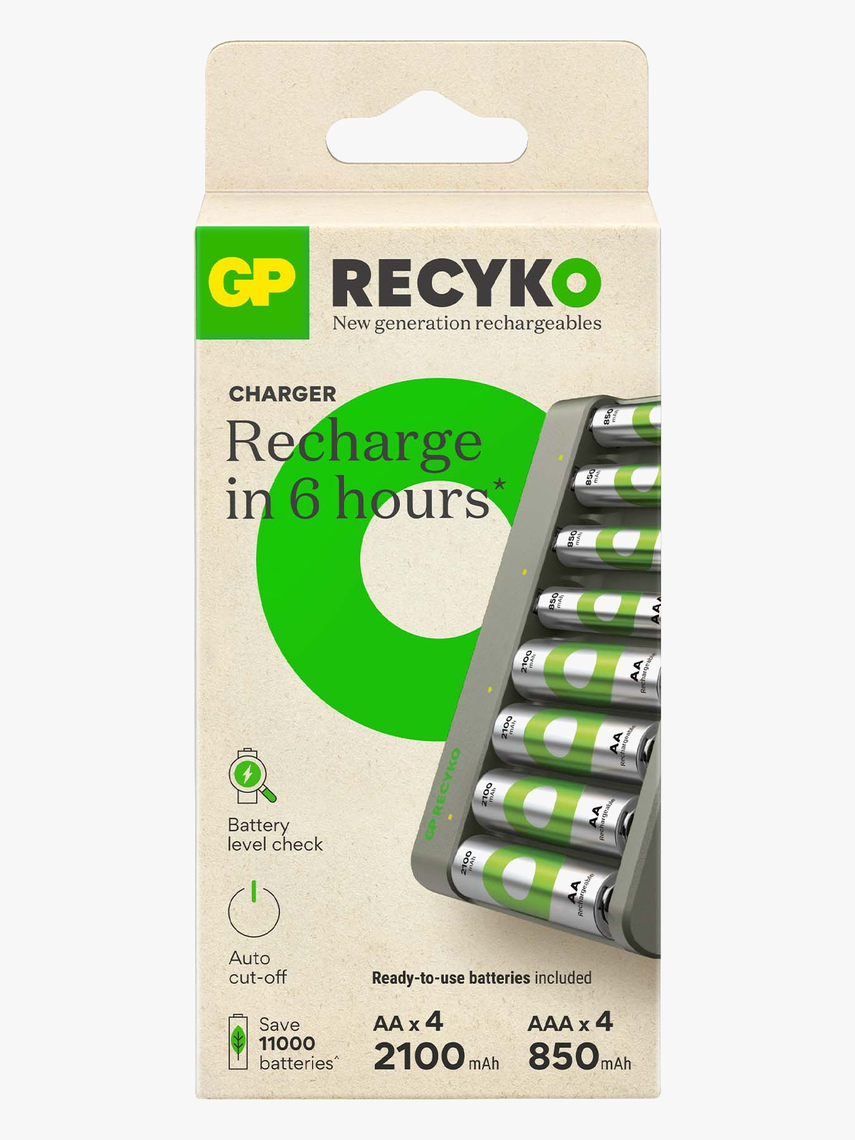GP Batterier Recyko E811 8-Slot Charger, 4 AA + 4 AAA