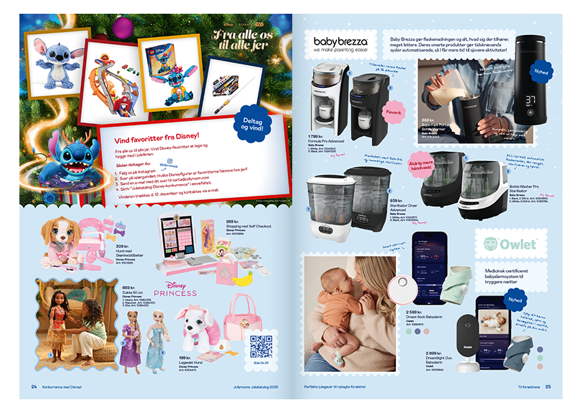 Julekatalog med dukker, kæledyr og køkkenmaskiner.