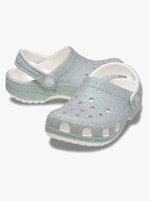 Crocs Classic Iridescent Glitter Kids Clogs, Hvid