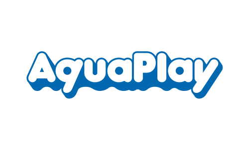 Logo med 'AquaPlay' i blå tekst.