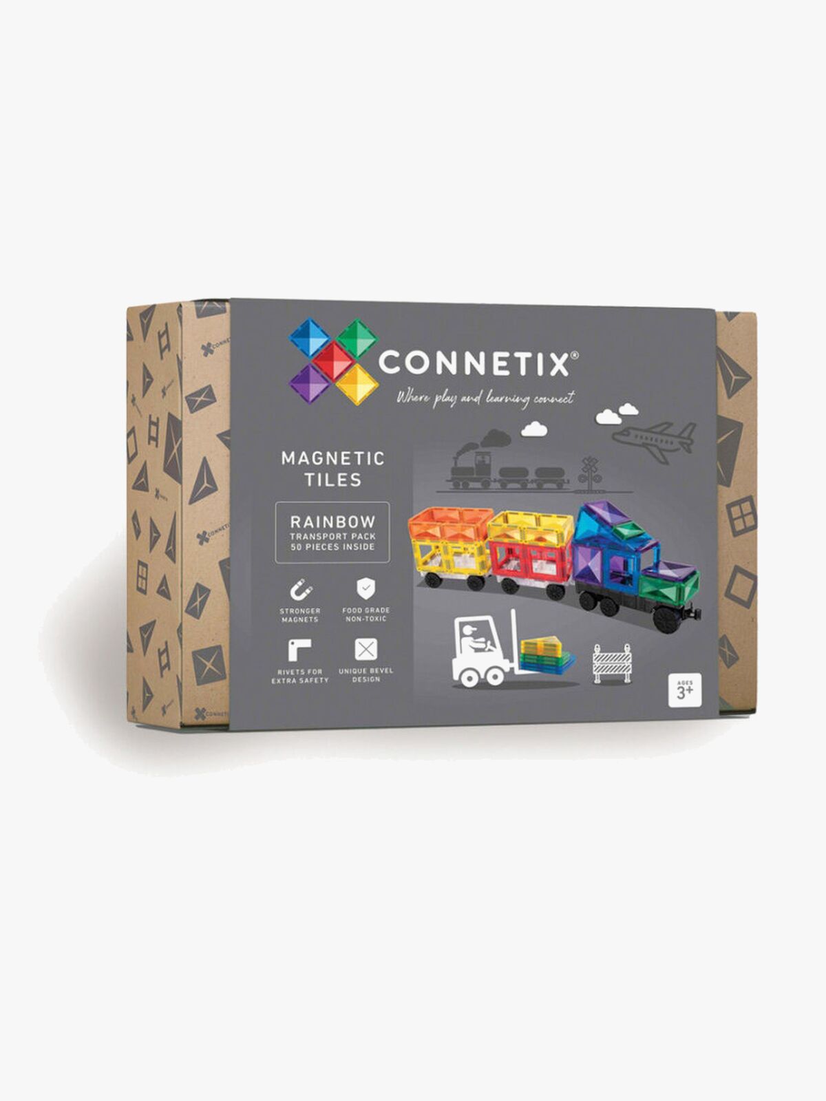 Connetix Magnetiske Byggeklodser Rainbow Transport 50 Dele