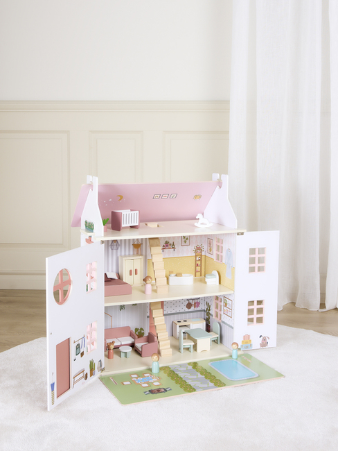 Alice & Fox Dukkehus med Møbel & 4 Dukker, Pink