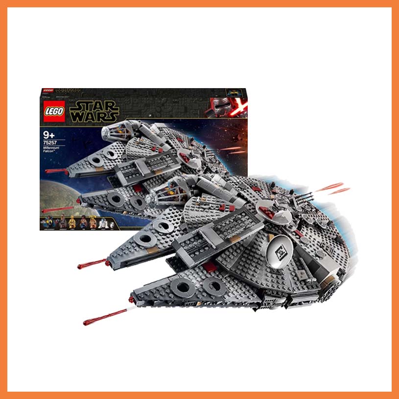 LEGO Star Wars Millennium Falcon med teksten '9+ 75257'.