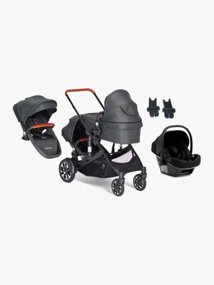 Beemoo Maxi 4 Twin Søskendevogn inkl. Ekstra Søskendesæde & Route i-Size Autostol Baby, Black/Black Stone