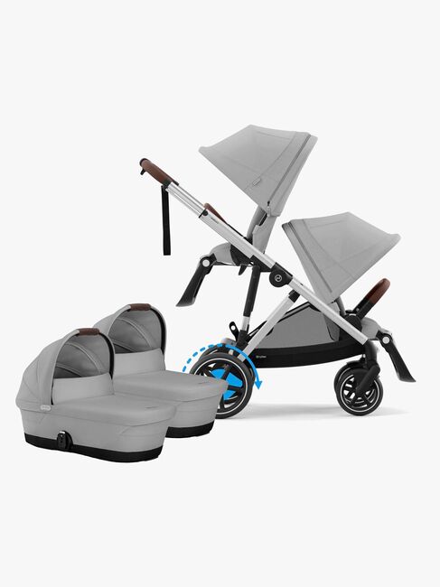Cybex e-Gazelle S Tvillingevogn, Stone Grey/Silver