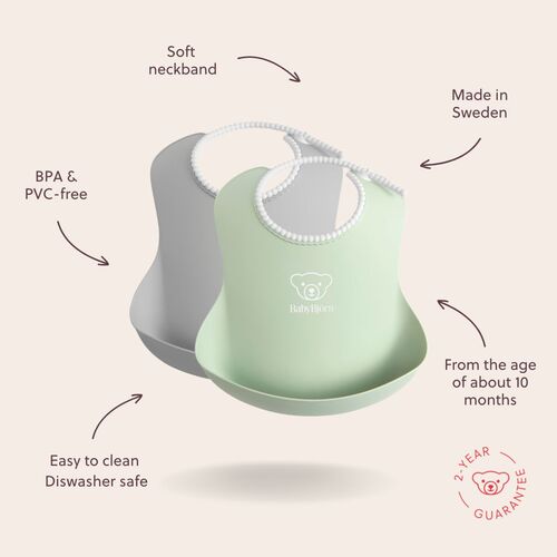 BabyBjörn Hagesmæk 2-pak, Grå/Lysegrøn