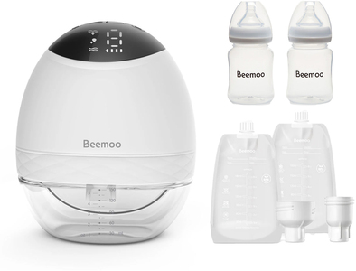Beemoo CARE Wearable LED Elektrisk Brystpumpe Single inkl. Modermælksposer 30-pak & Flasker 2-pak