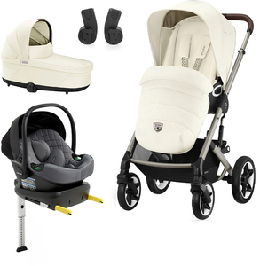 Cybex TALOS S Lux Duovogn inkl. Beemoo Route i-Size Autostol Baby & ISOFIX Base, Seashell Beige/Mineral Grey