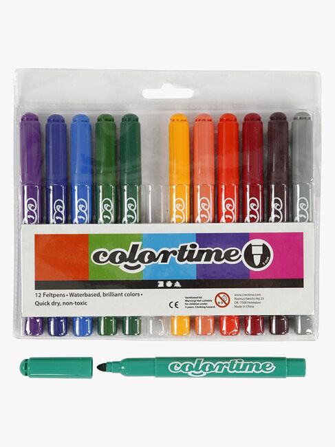 Colortime Tusser med 5 mm Filtspids, Kompletterende Farver, 12 stk.