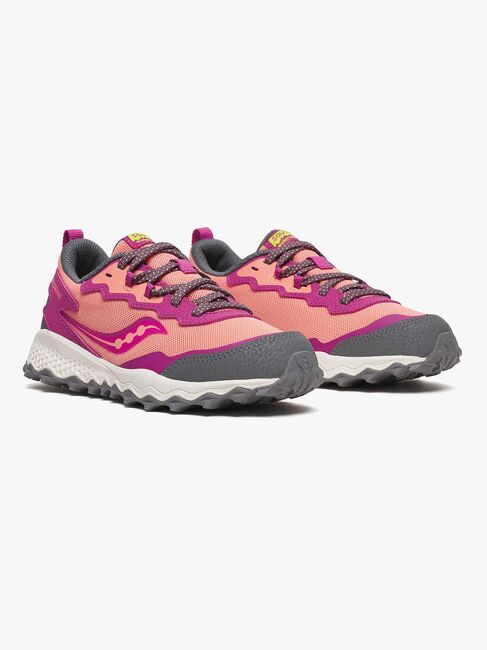 Saucony Peregrine Kids Shield Træningssko, Berry/Coral