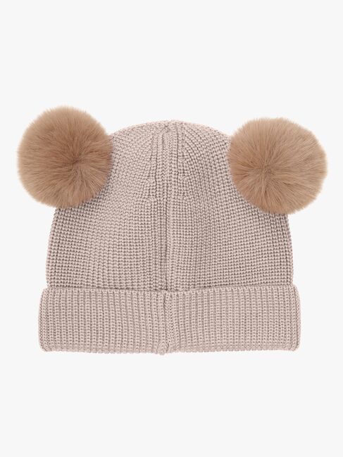 Huttelihut Hue Merinould med Pomponer, Camel Melange