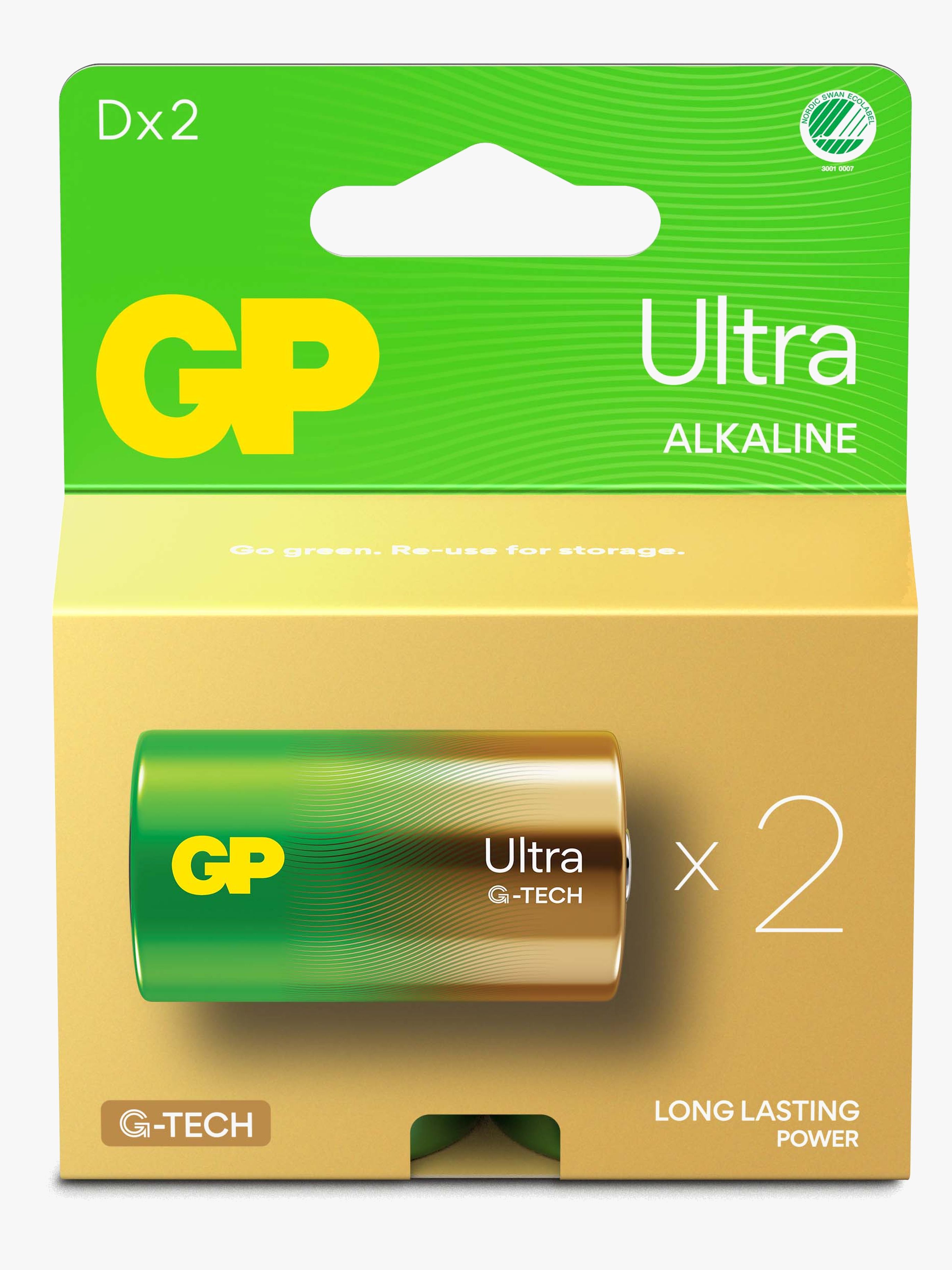 GP Ultra Alkaline G-TECH D/LR20 Batterier Svanemærket 2-Pak
