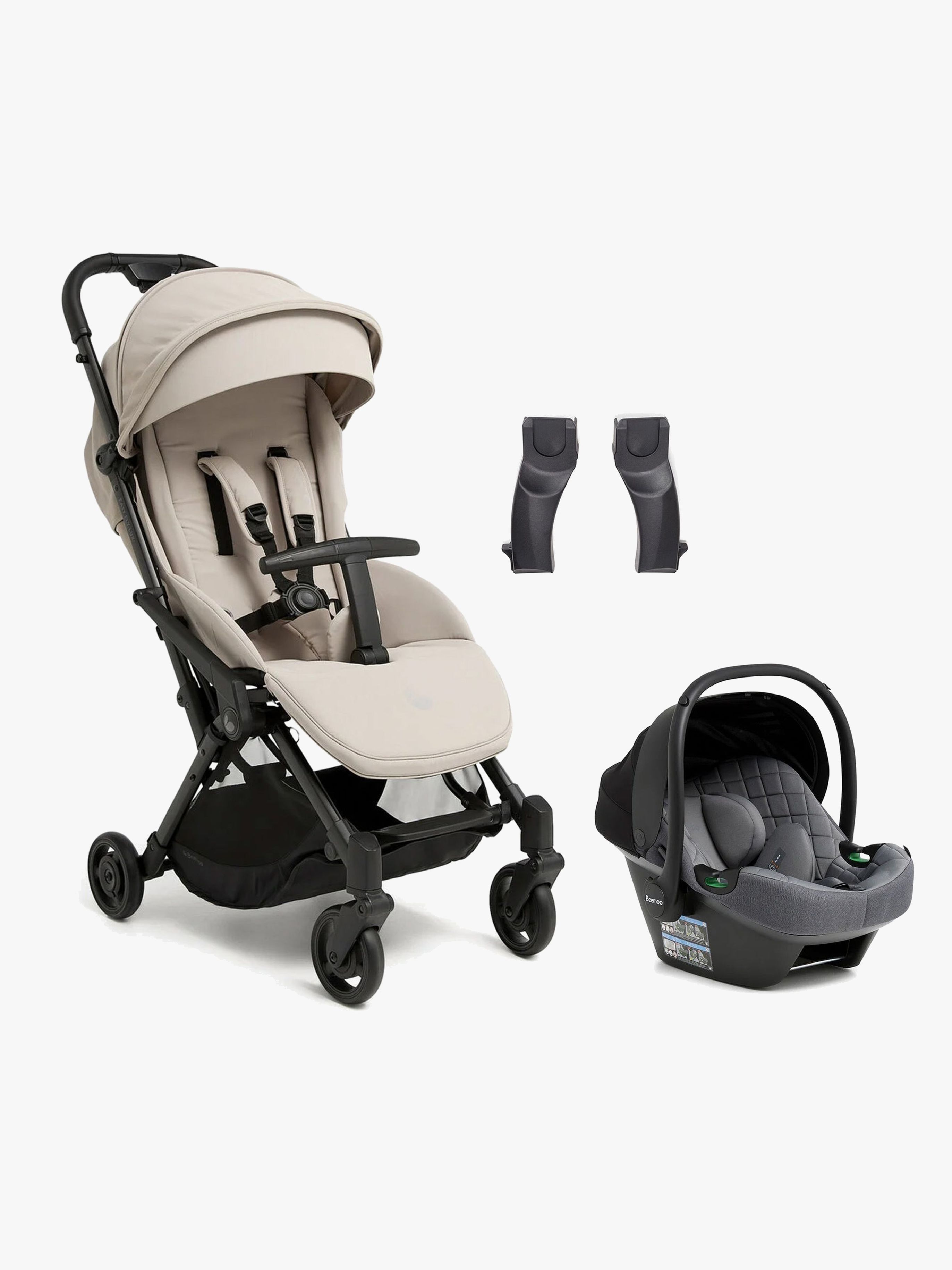 Beemoo Easy Fly Lux 4 Klapvogn inkl Route i-Size Autostol Baby, Sand Beige/Mineral Grey