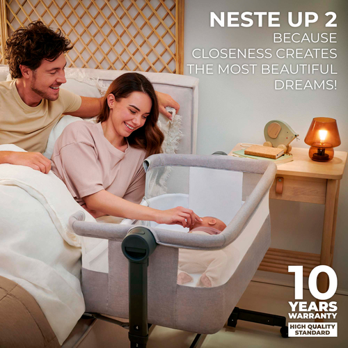 Kinderkraft Nestee Up 2 Bedside Crib, Full Light Grey