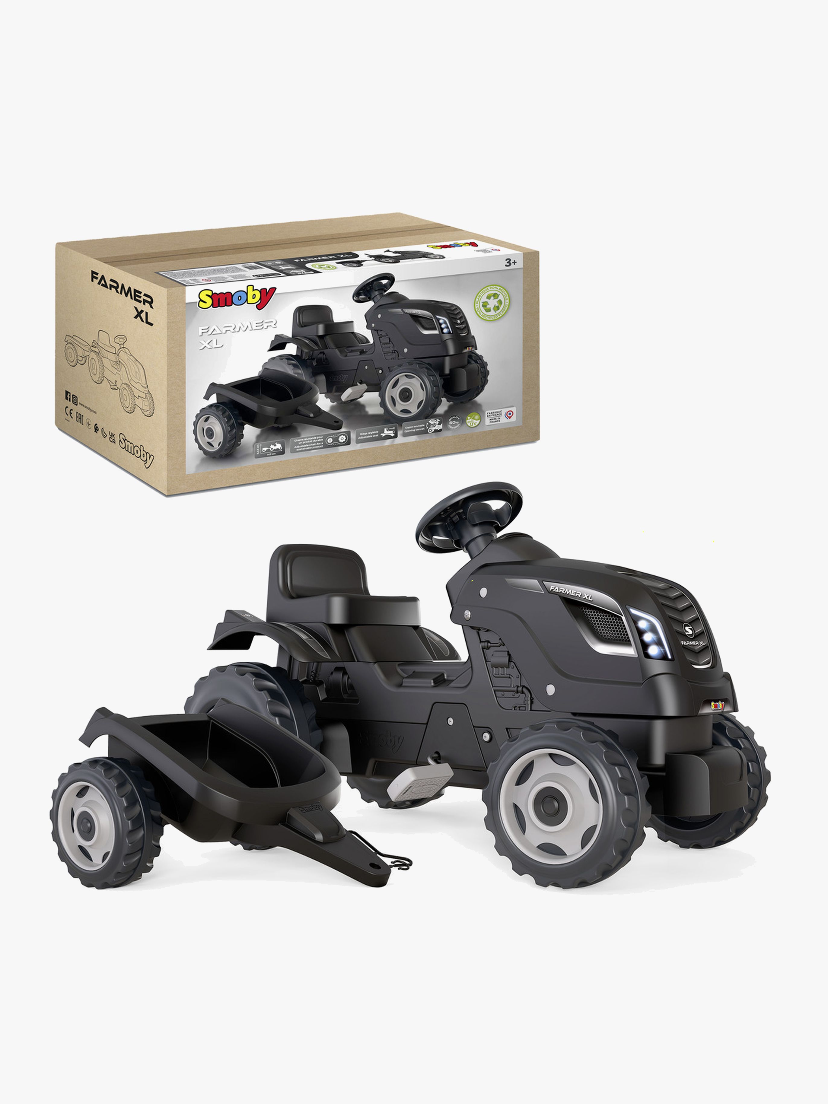 Smoby Farmer Traktor XL + Trailer, Sort
