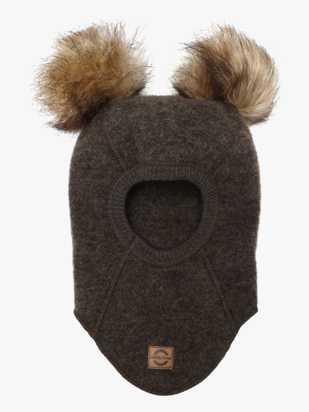 Mikk-Line Elefanthue Merinould med Pomponer, Dark Brown Melange