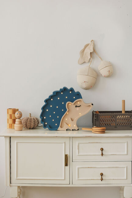 Little Lights Lampe Pindsvin, Træ/Blå