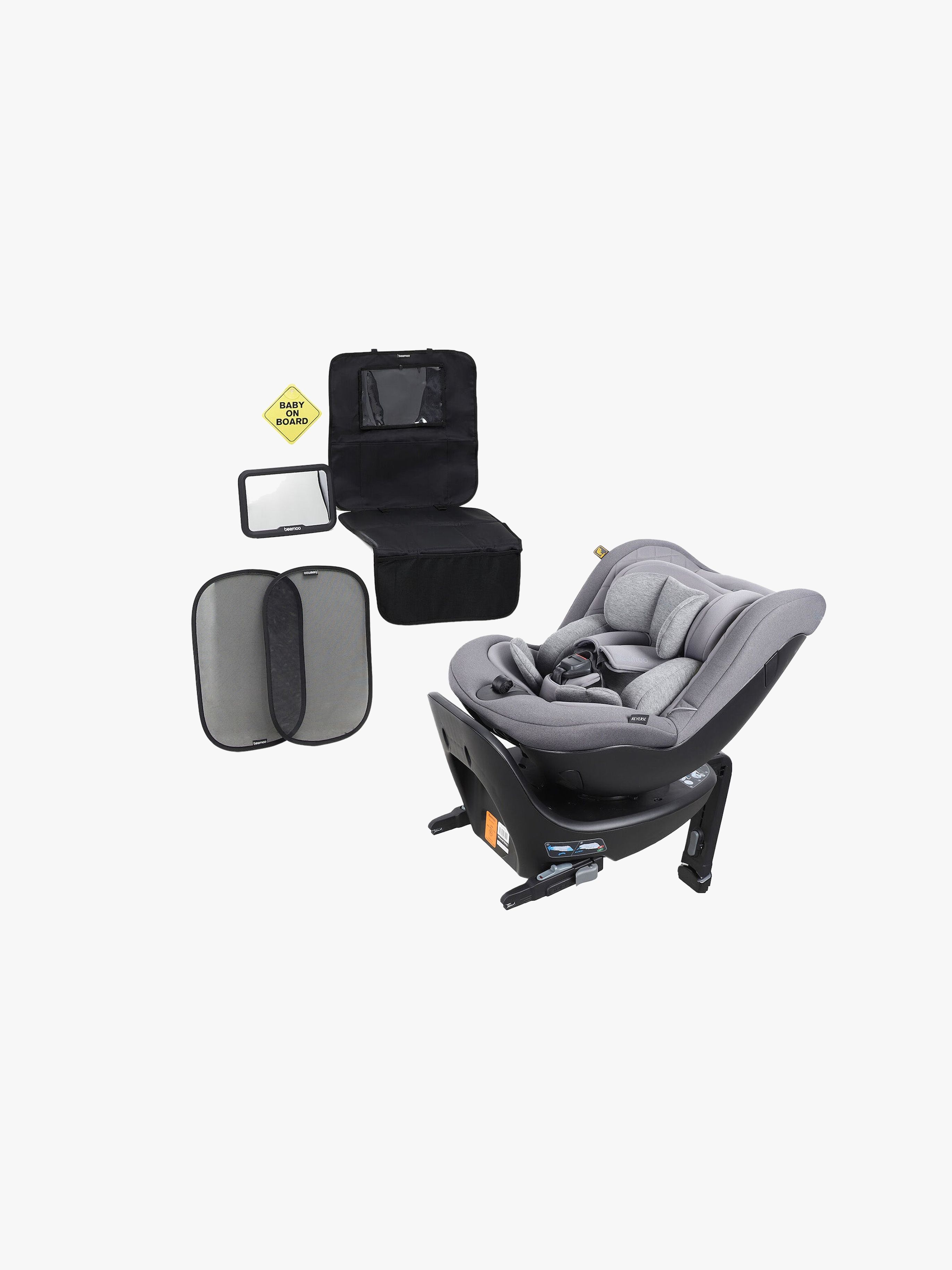 Beemoo Reverse i-Size Bagudvendt Autostol Inkl. Tilbehørspakke, Mineral Grey