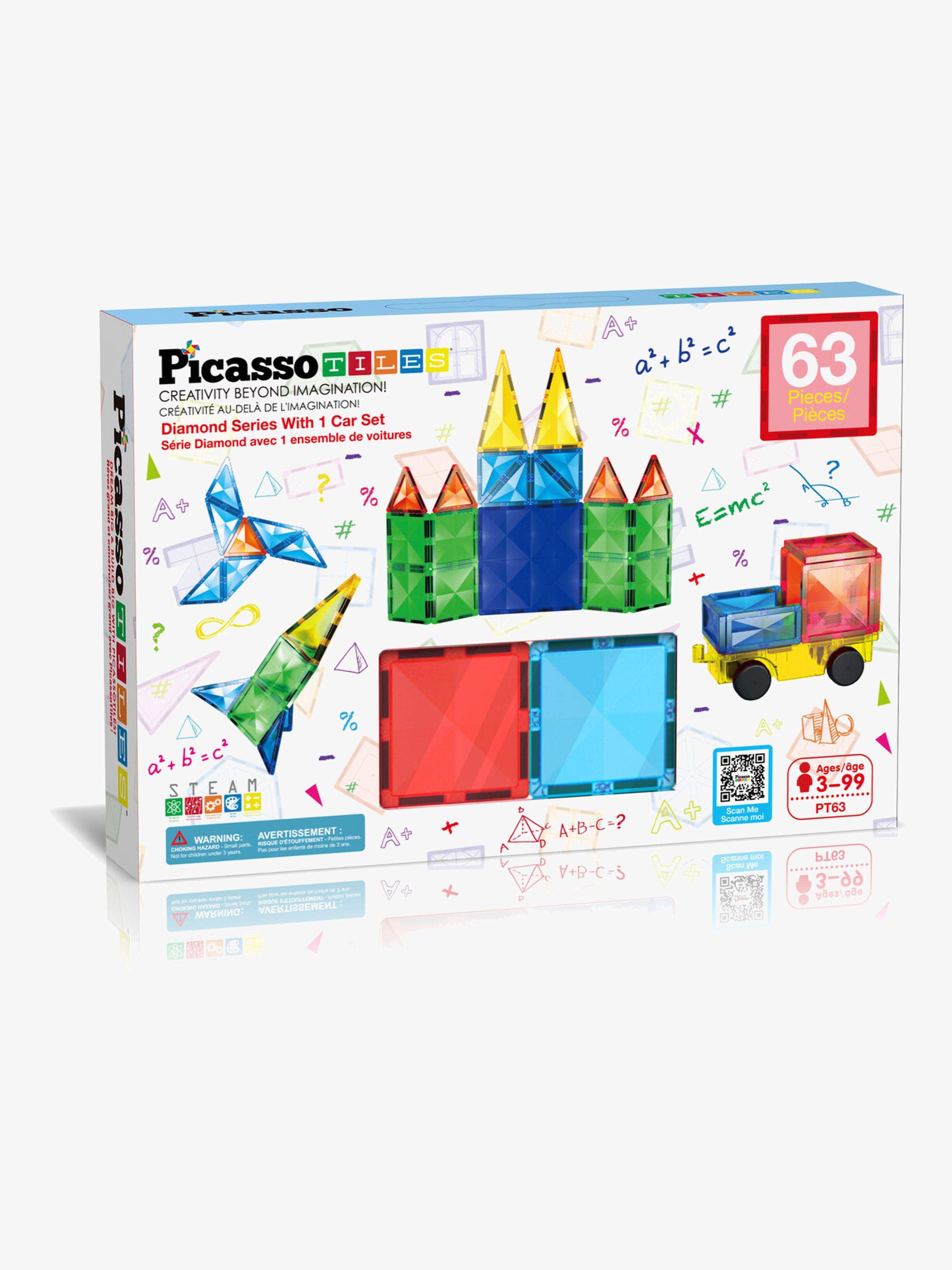 PicassoTiles Diamond Series Magnetisk Byggesæt med Bil 63 Dele