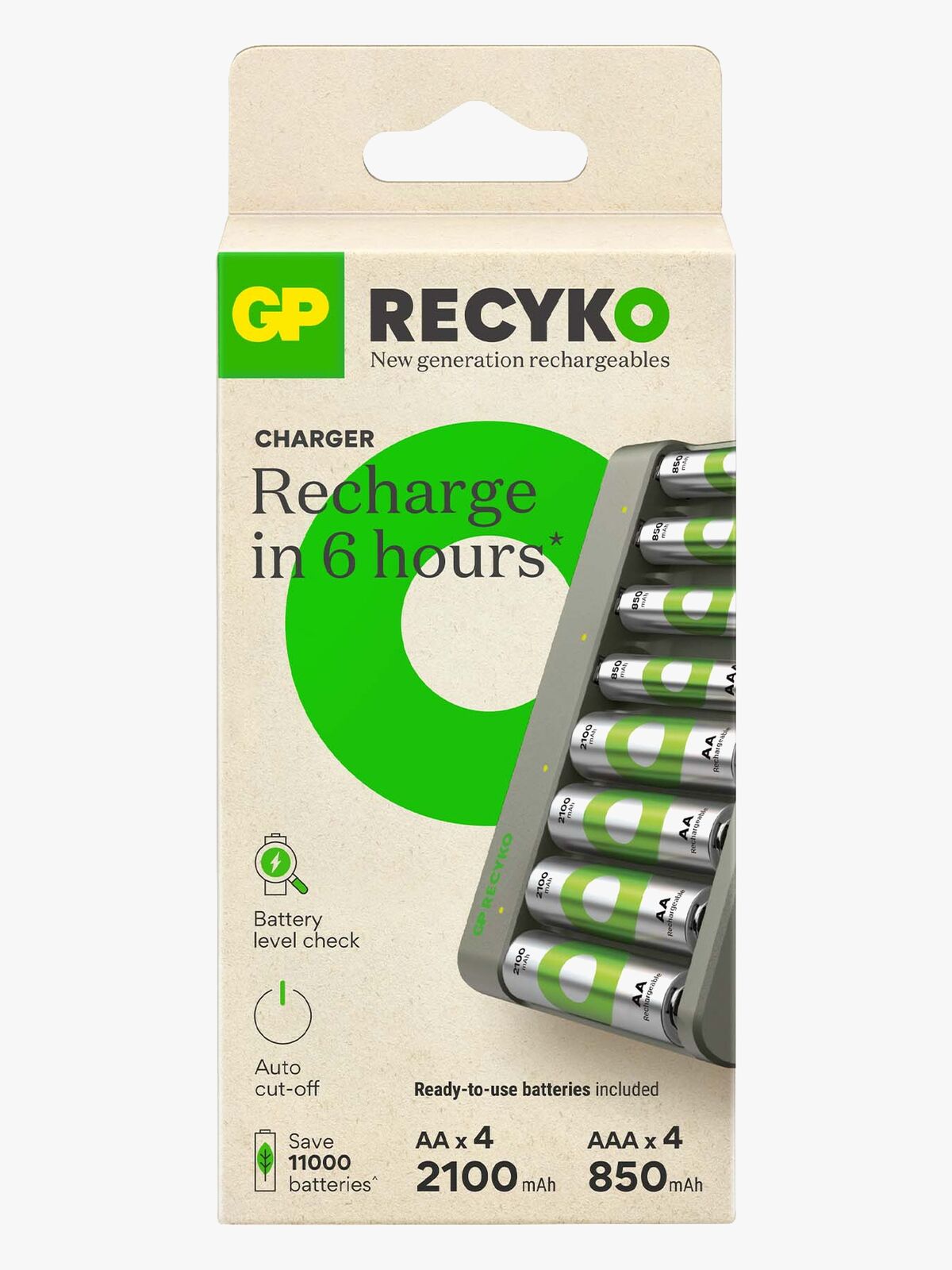 GP Batterier Recyko E821 8-Slot Charger, 4 AA + 4 AAA