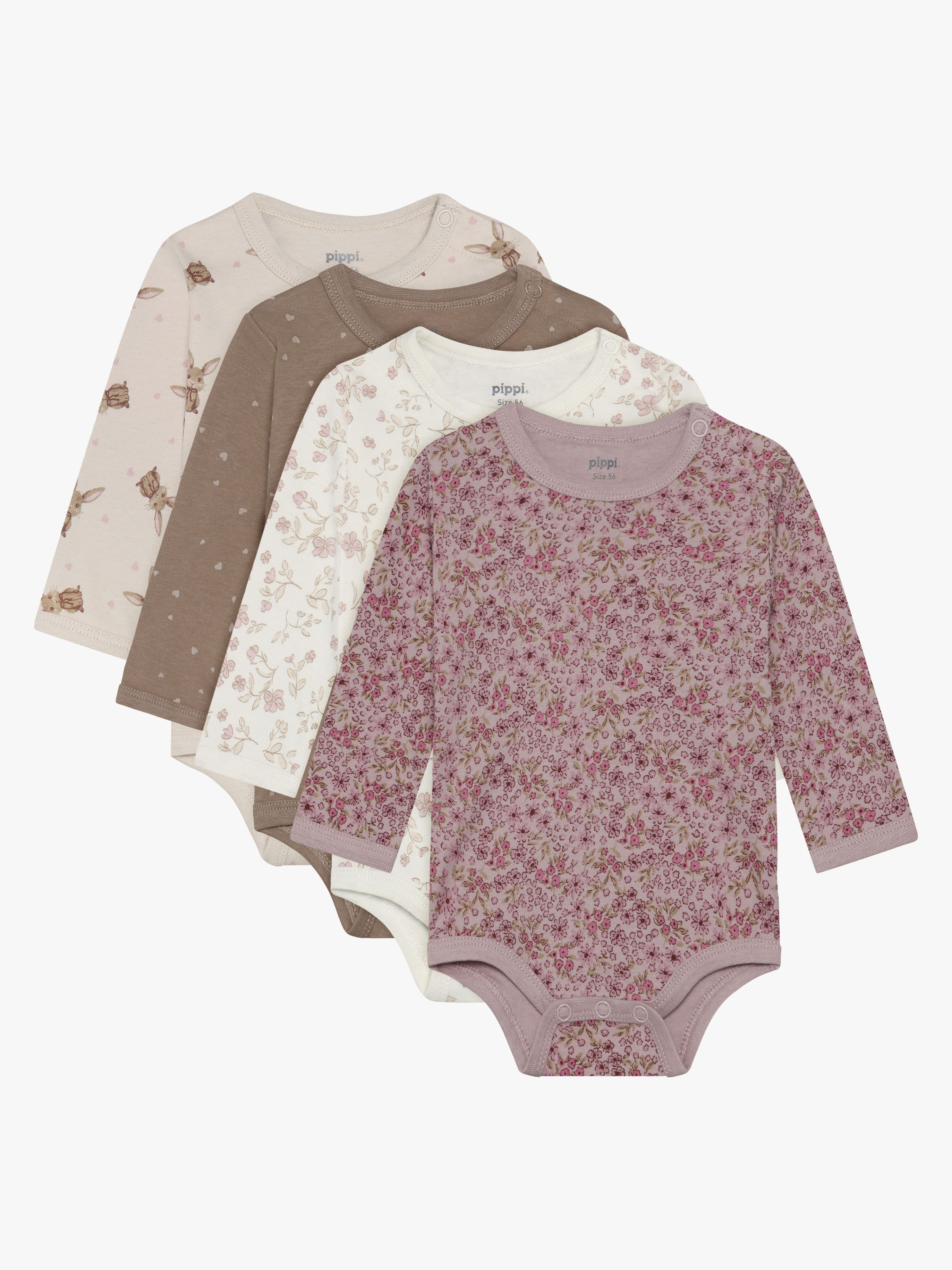 Pippi  Langærmet Body 4-pak, Violet Ice, 74, Babytøj