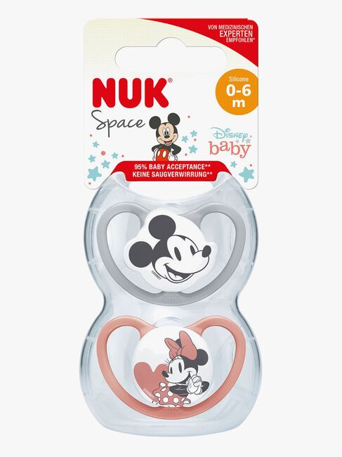 NUK Space Mickey Mouse Sut 2-pak Silikone Str. 1, Red/Grey