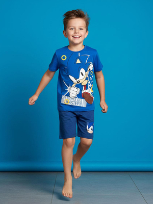 Sonic T-shirt & Shorts Sæt, Blå
